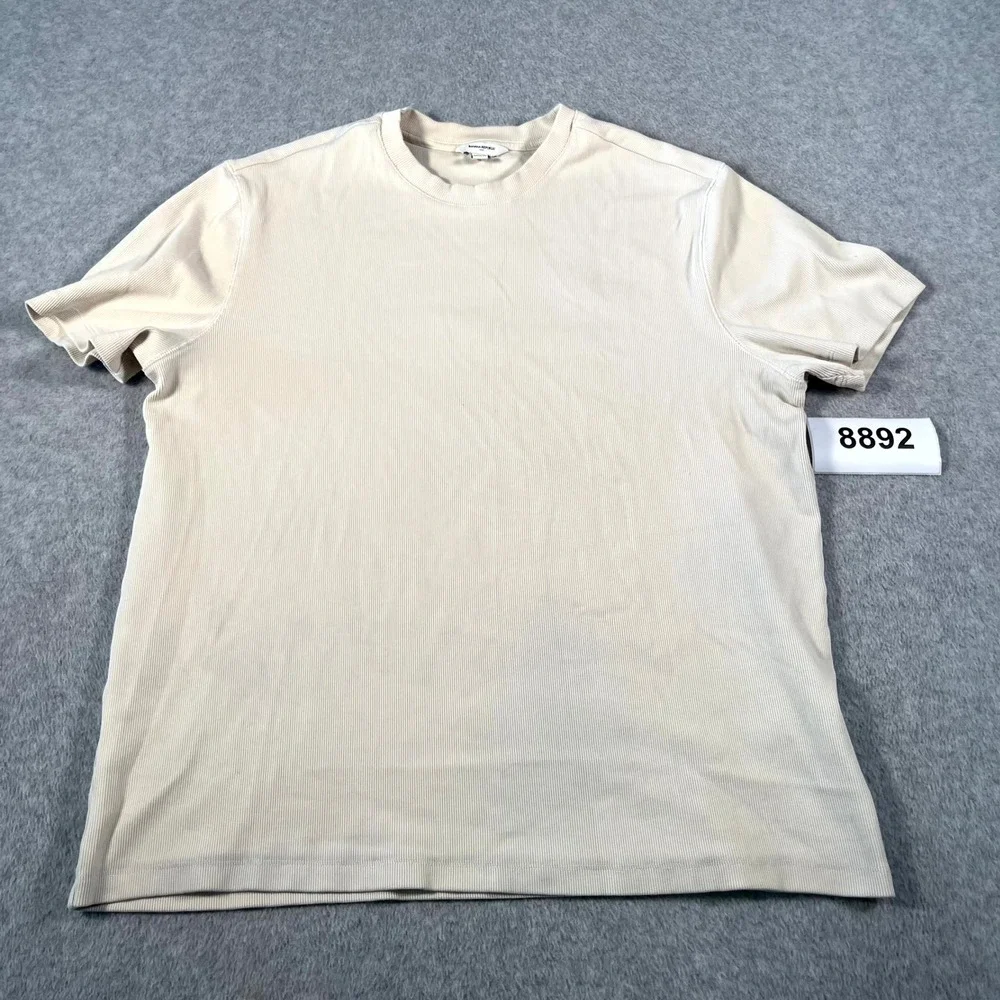Banana Republic T Shirt Mens XL Beige Cotton Stretch Crew Neck Ribbed Casual